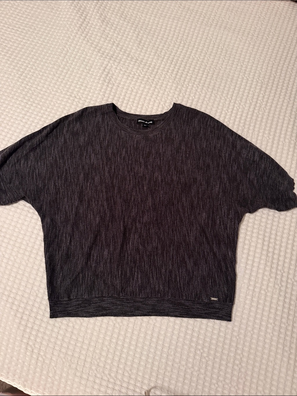 DKNY Women Short-Sleeve Sweater in Dark Heather Gray